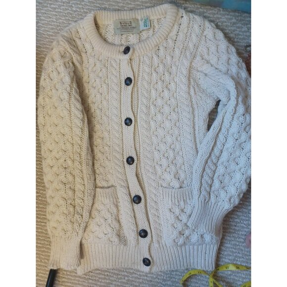 Aran Sweater Market Womens Irish Wool Cable Knit Cream Cardigan S - Picture 5 of 5